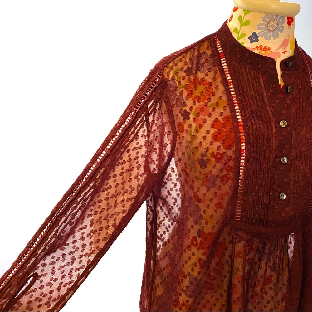 Madewell Wine Colored Bibbed Blouse - Picture 2 of 7